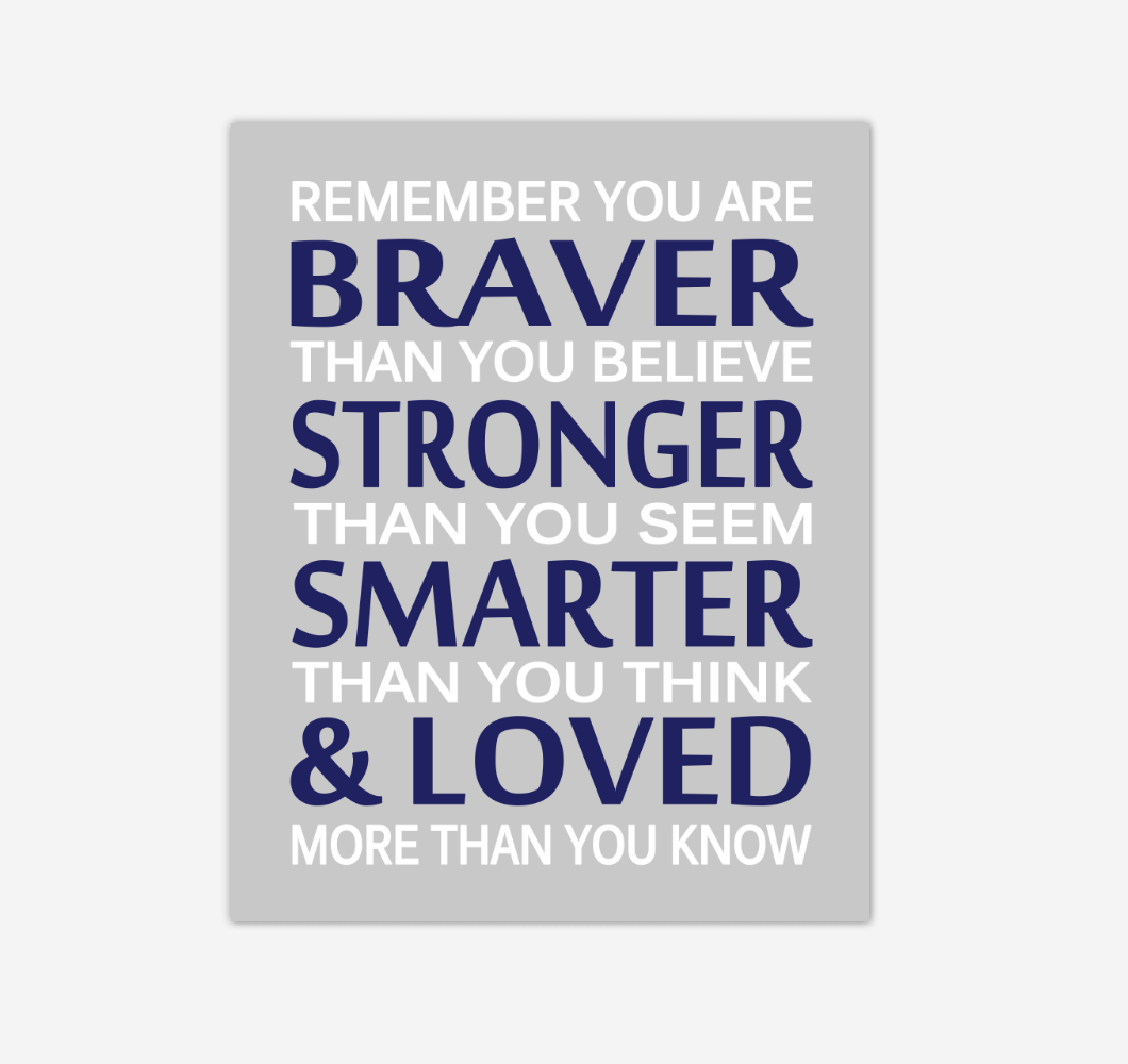 Navy Blue Remember You Are Braver Baby Boy Nursery Wall Art Print Canvas Decor Inspirational Quotes 02238