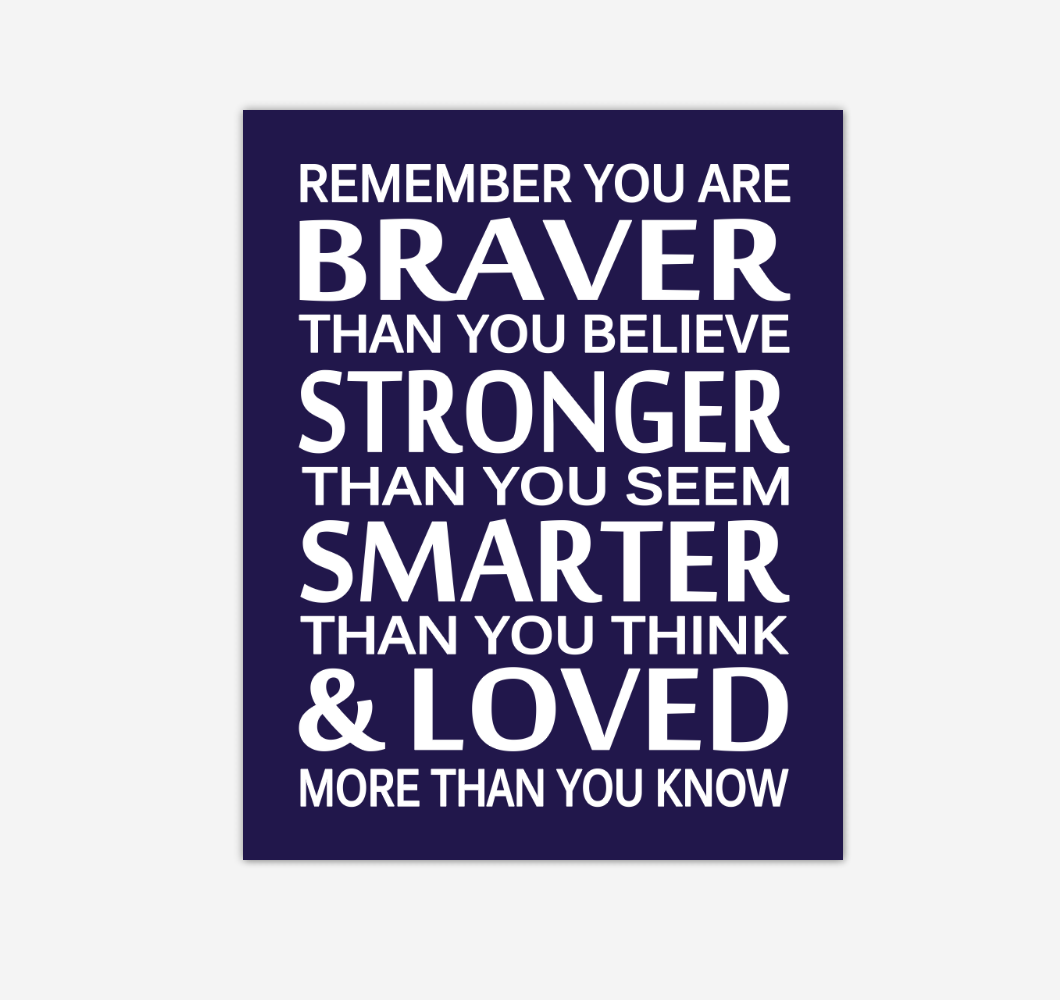 Navy Blue Remember You Are Braver Baby Boy Nursery Wall Art Print Canvas Decor Inspirational Quotes 02239