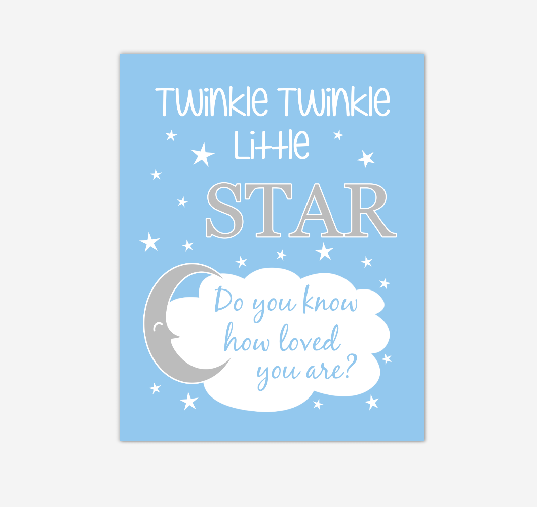 Blue Twinkle Little Star Baby Boy Nursery Wall Art Print Canvas Decor Inspirational Kids Bedroom Quotes 02263