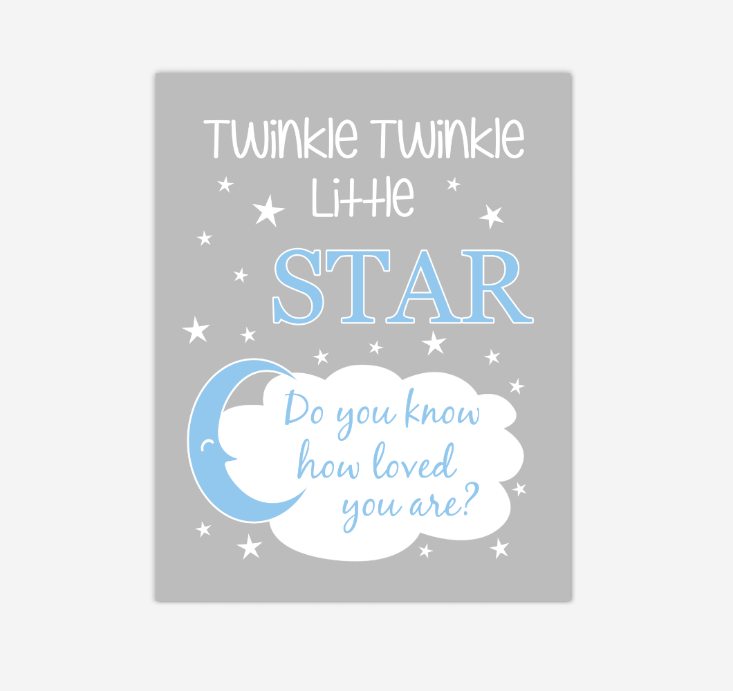 Blue Twinkle Little Star Baby Boy Nursery Wall Art Print Canvas Decor Inspirational Kids Bedroom Quotes 02264