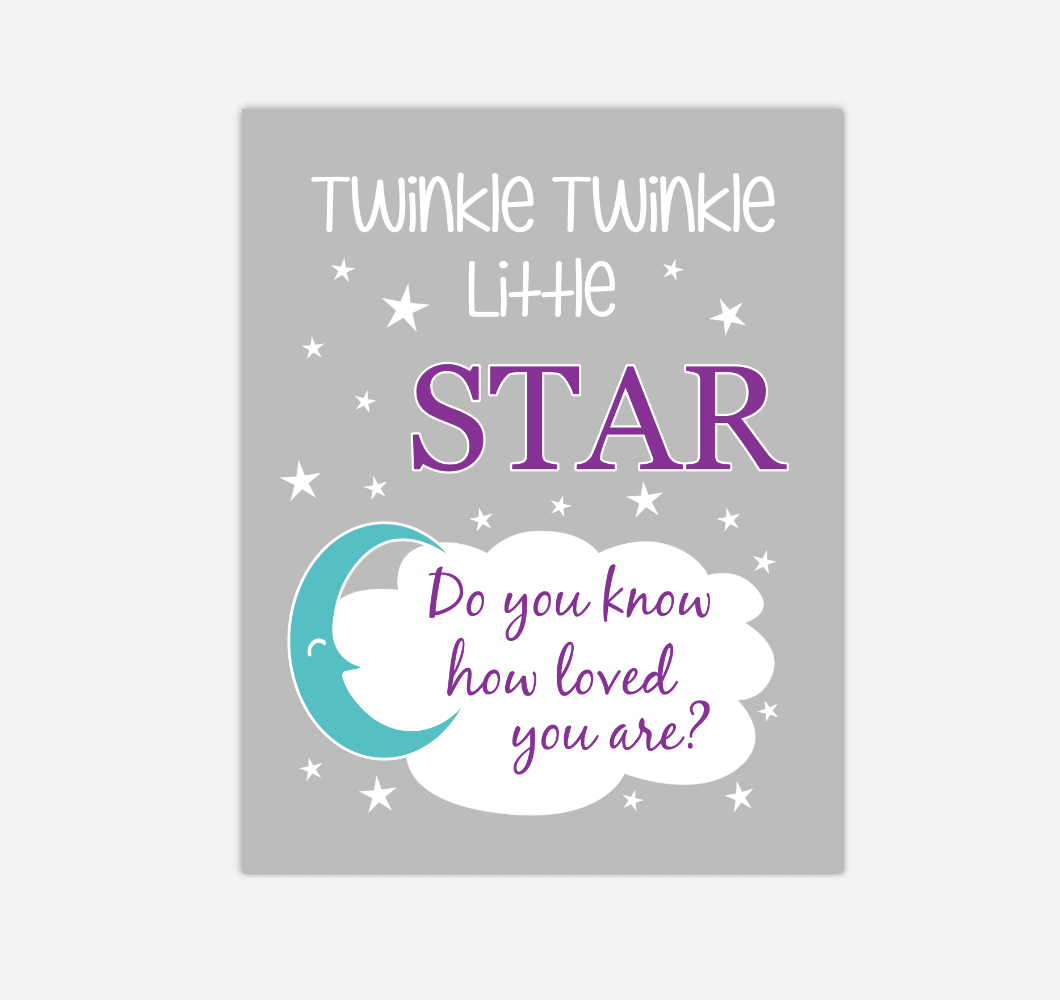 Purple Teal Twinkle Little Star Baby Girl Nursery Wall Art Print Canvas Decor Inspirational Kids Bedroom Quotes 02269
