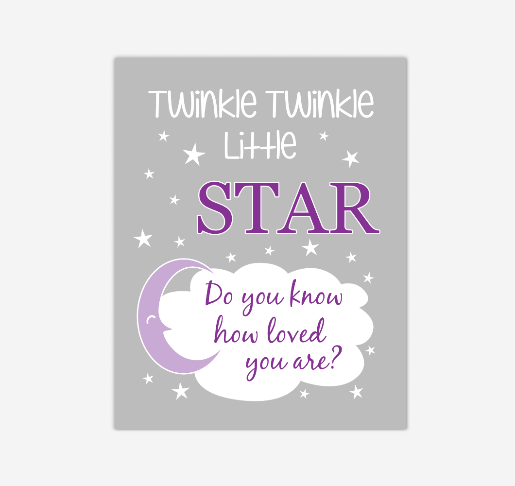 Purple Twinkle Little Star Baby Girl Nursery Wall Art Print Canvas Decor Inspirational Kids Bedroom Quotes 02270