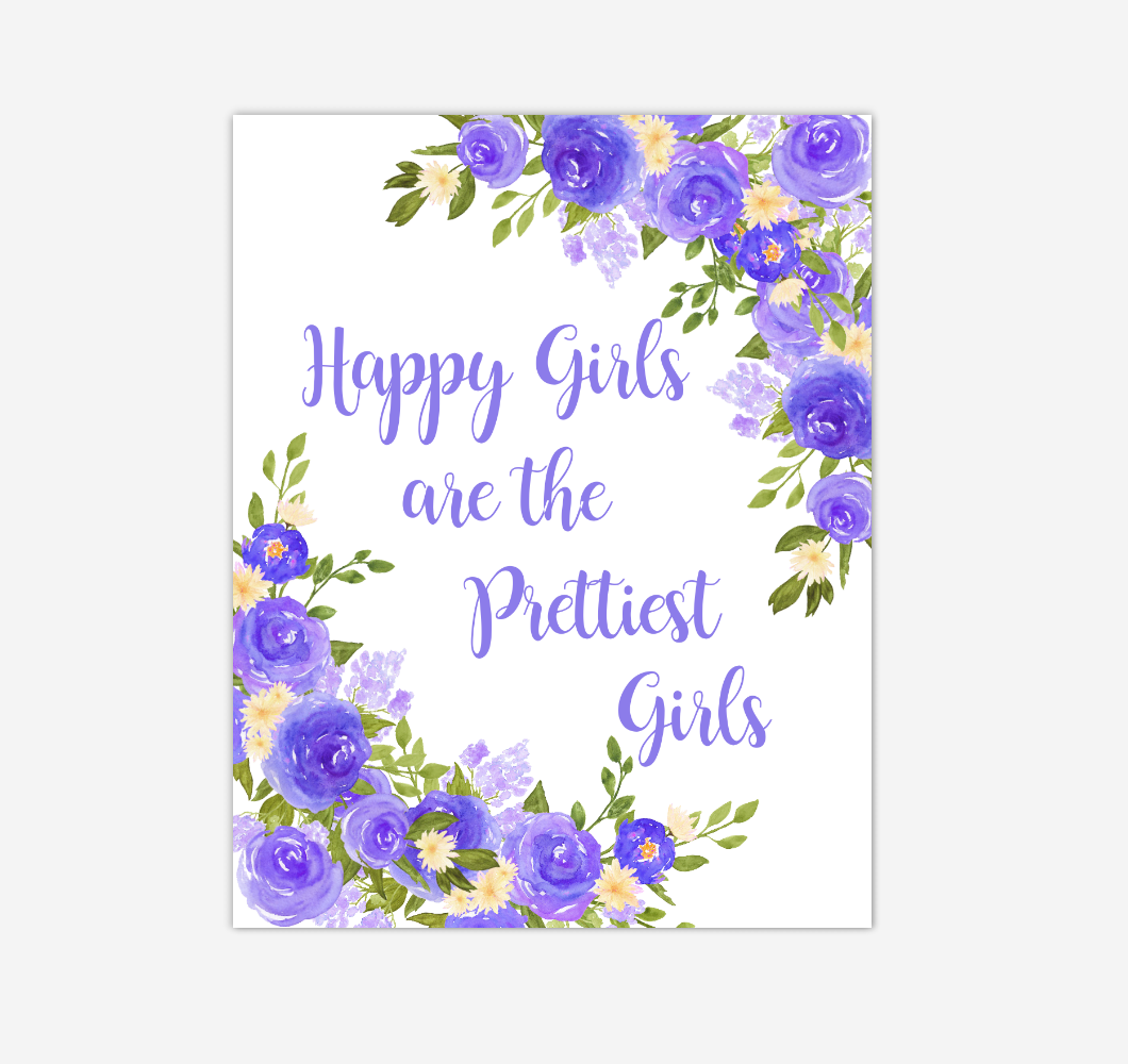 Purple Yellow Floral Watercolor Flowers Baby Girl Nursery Wall Art Canvas Prints Girl Bedroom Inspirational Quote Decor 02300