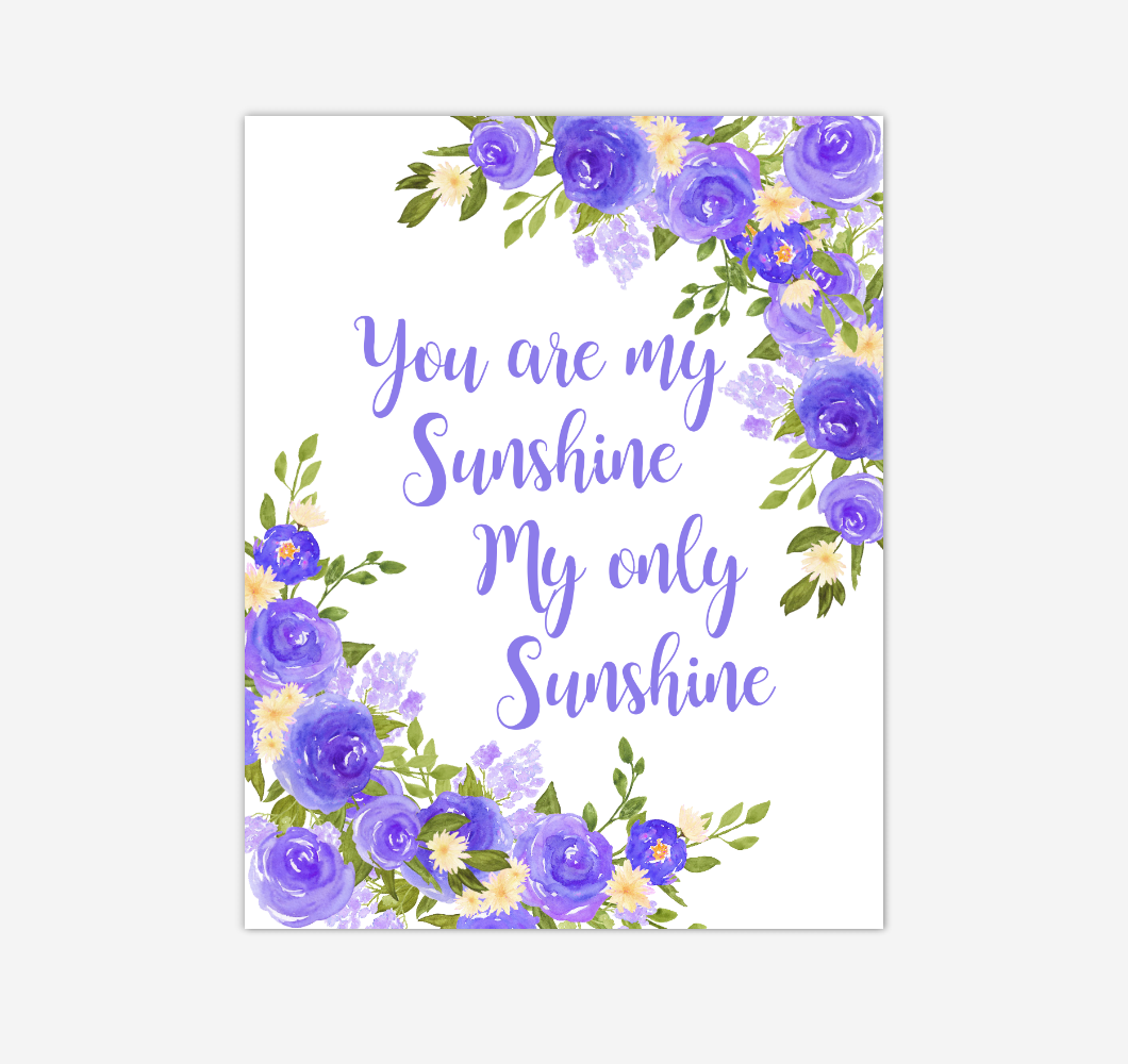 Purple Yellow Floral Watercolor Flowers Baby Girl Nursery Wall Art Canvas Prints Girl Bedroom Inspirational Quote Decor 02302