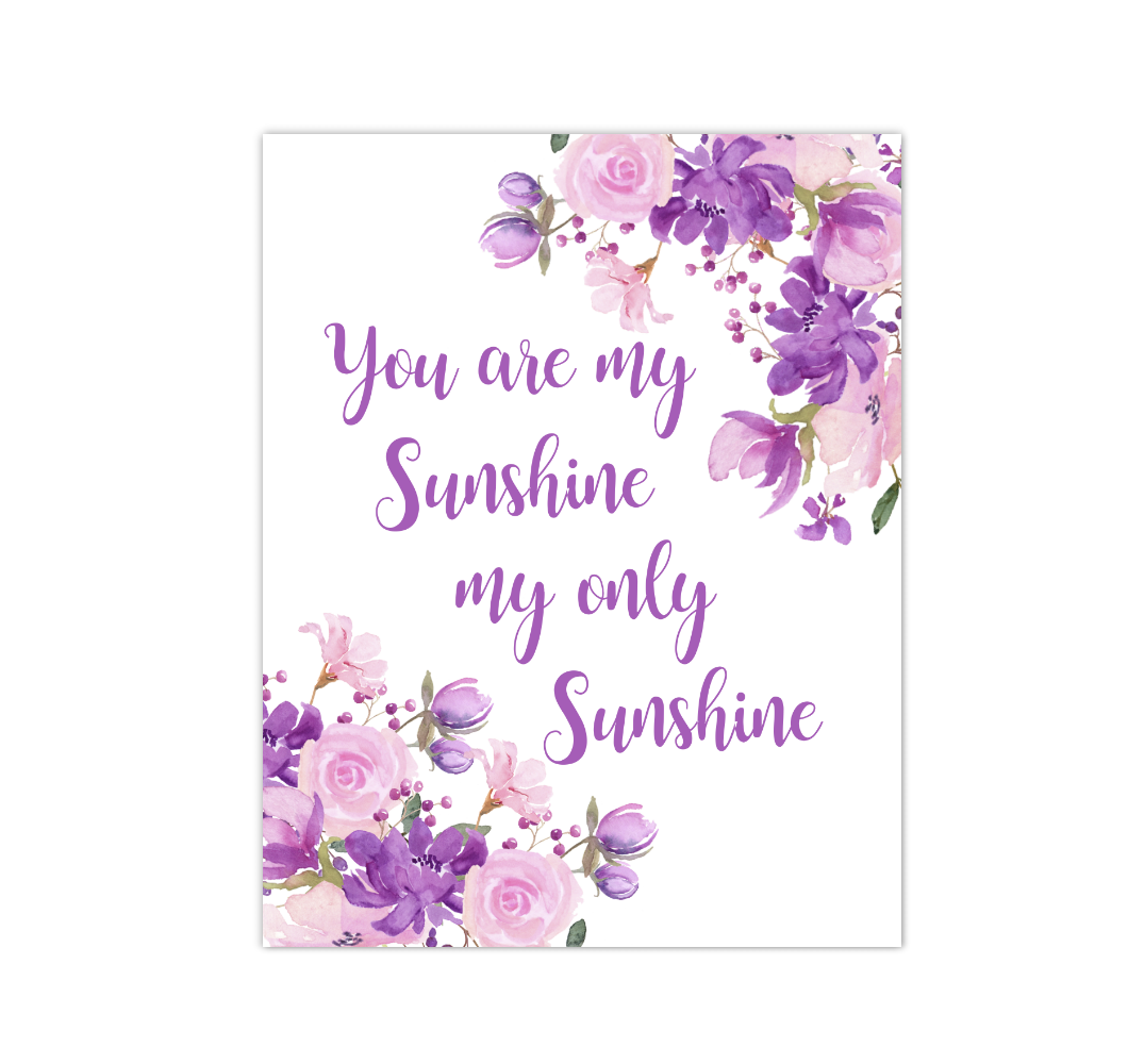 Pink Purple Floral Watercolor Flowers Baby Girl Nursery Wall Art Canvas Prints Girl Bedroom Inspirational Quote Decor 02303