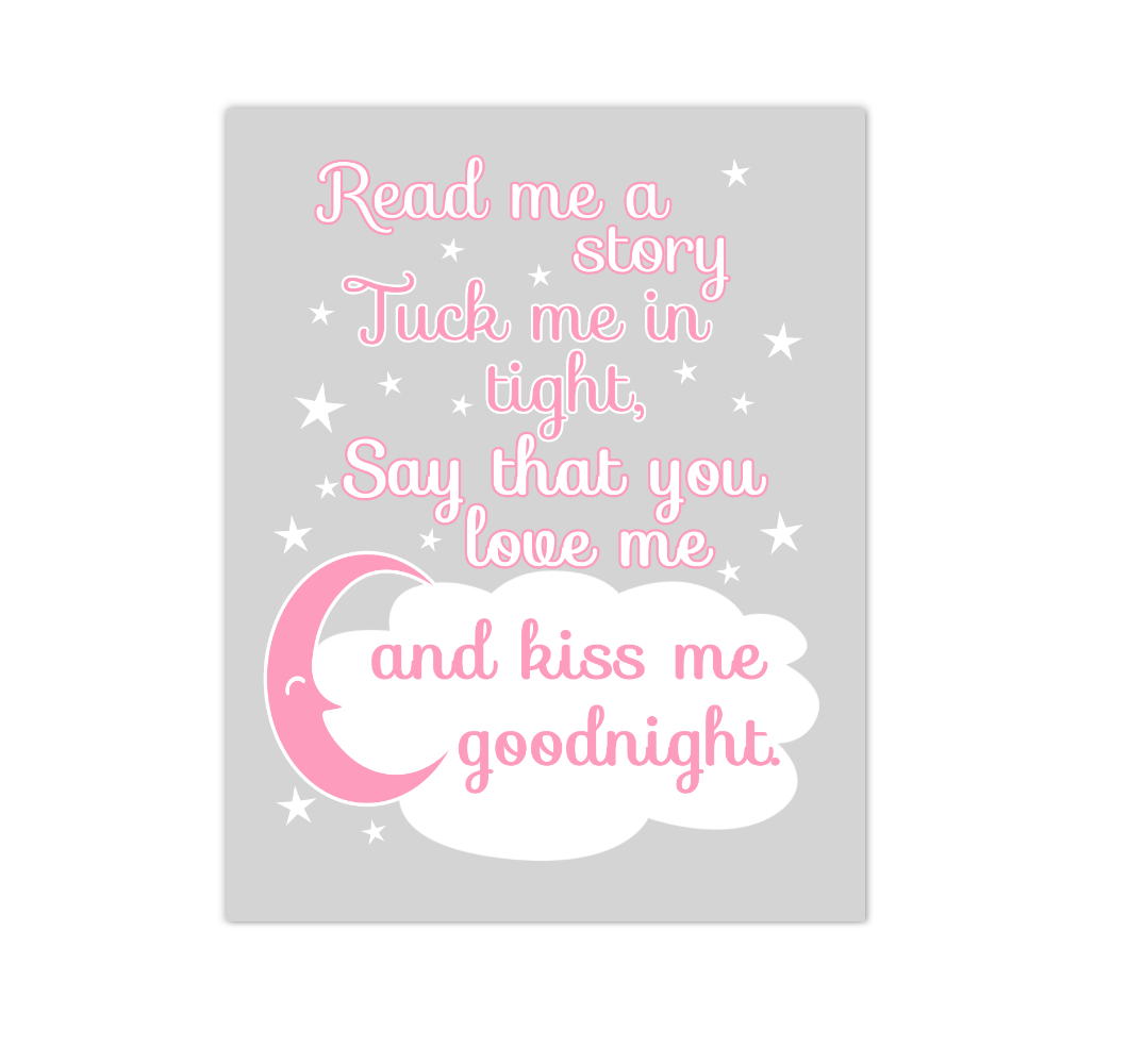 Pink Gray Read Me A Story Baby Girl Nursery Wall Art Canvas Prints Kids Decor Children Sayings Quotes 02312