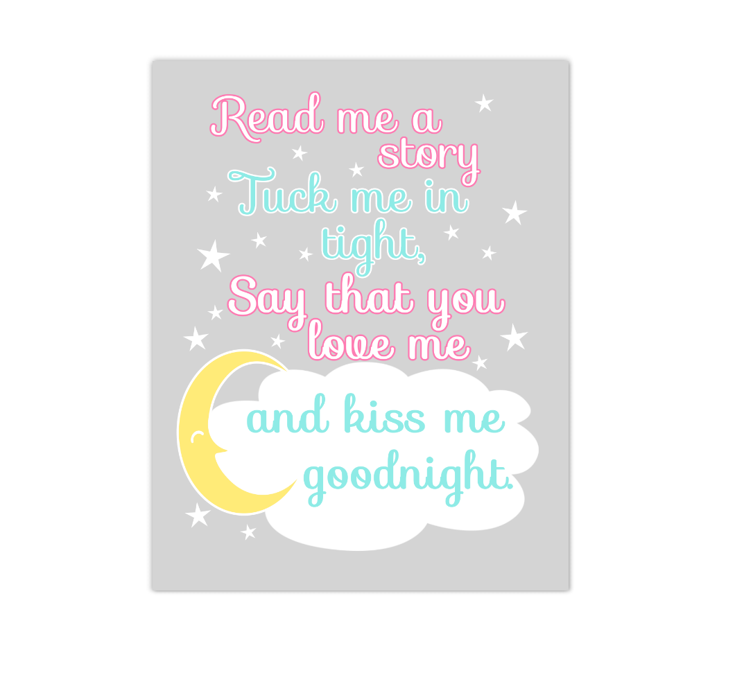 Pink Aqua Yellow Read Me A Story Baby Girl Nursery Wall Art Canvas Prints Kids Decor Children Sayings Quotes 02317
