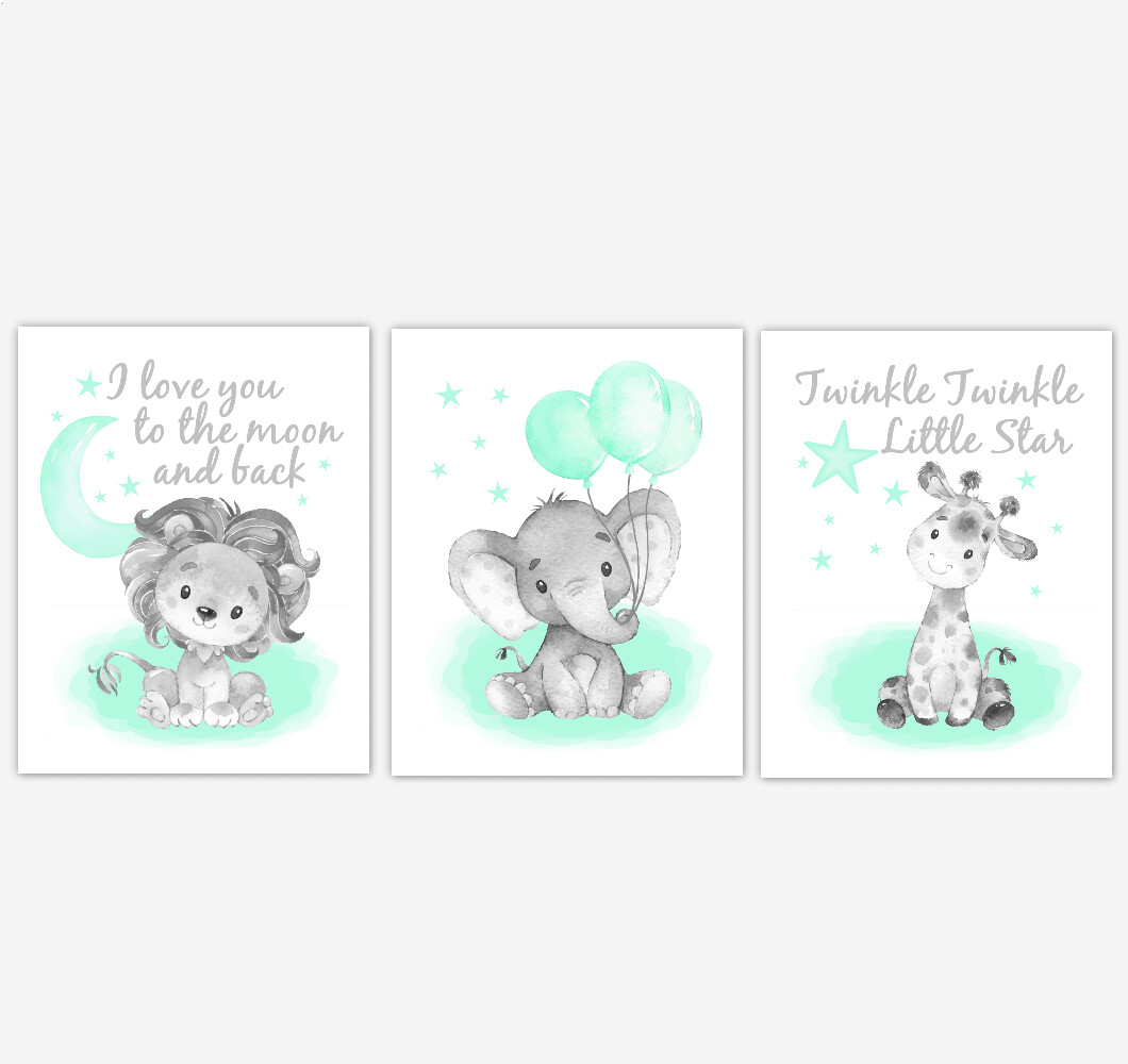 Watercolor Pink Elephant With Balloon Baby Girl Nursery Art Wall Decor 3 UNFRAMED PRINTS
