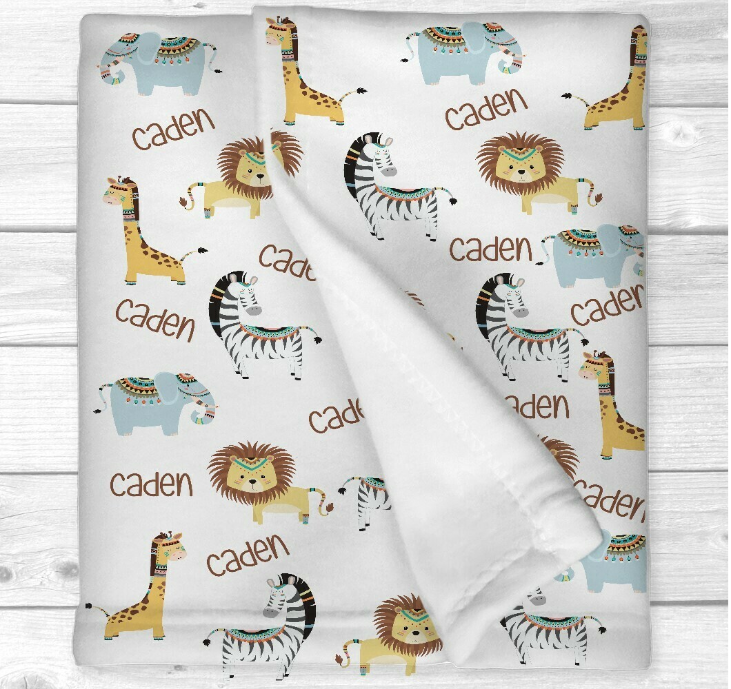 Personalized Tribal Safari Animals Baby Boy Nursery Blanket Baby