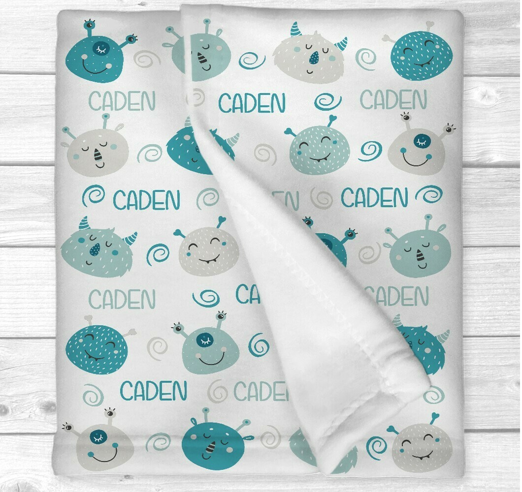 Personalized Baby Boy Blanket Monster Nursery Decor Newborn