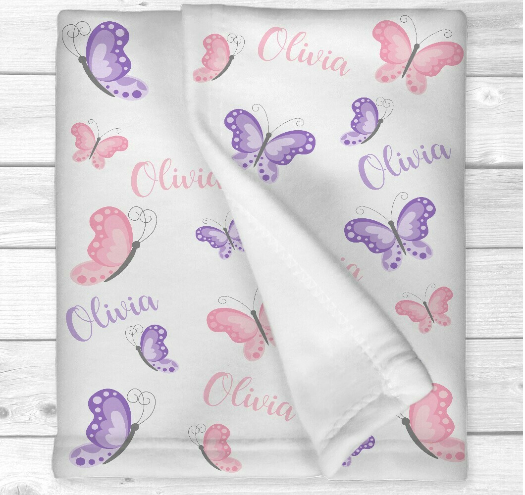 Butterfly Personalized Baby Girl Blanket Pink Purple Baby Blanket