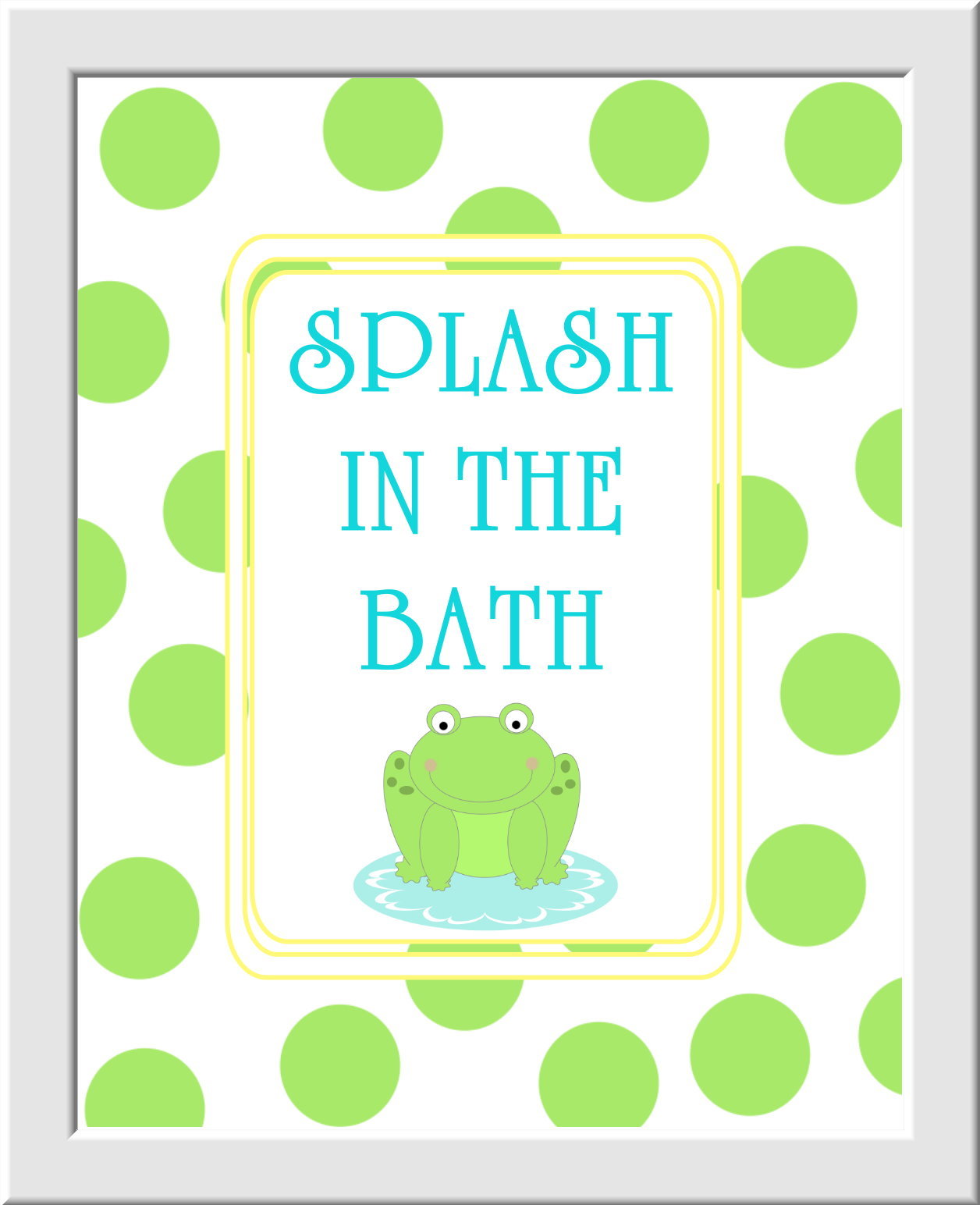 Baby Nursery Wall Art Kids Bathroom - Set of 3 - Wash Splash Brush Teeth - Green Frog Yellow Teal - Boys - Girls