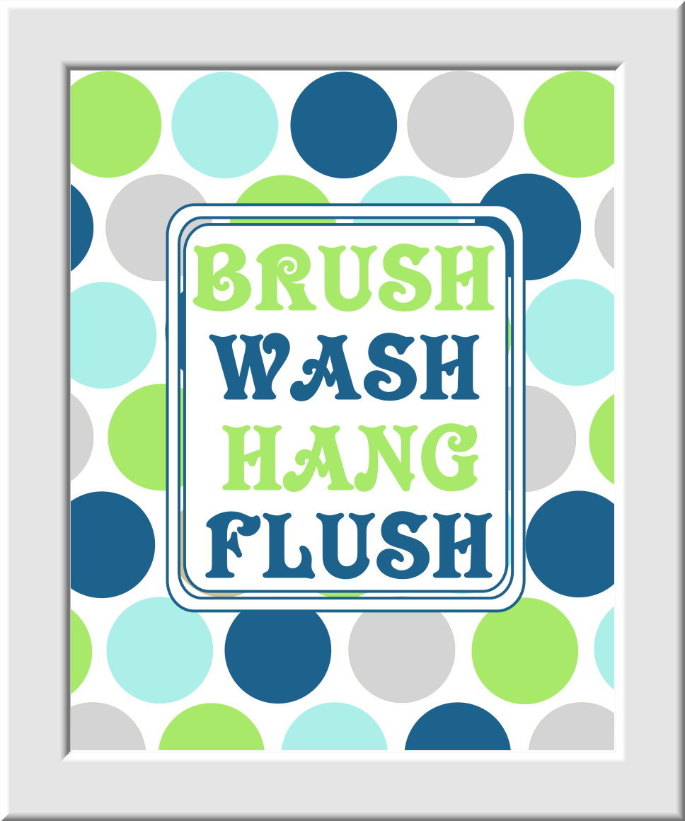 Baby Nursery Wall Art Kids Bathroom - Set of 3 - Brush Wash Hang Flush - Green Gray Blue Light Cyan - Boys - Girls