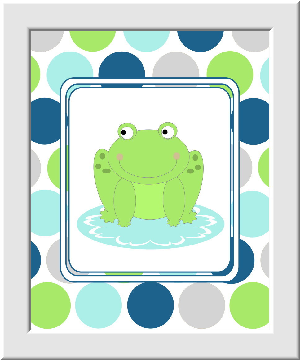 Baby Nursery Wall Art Kids Bathroom - Set of 3 - Brush Wash Hang Flush - Green Gray Blue Light Cyan - Boys - Girls