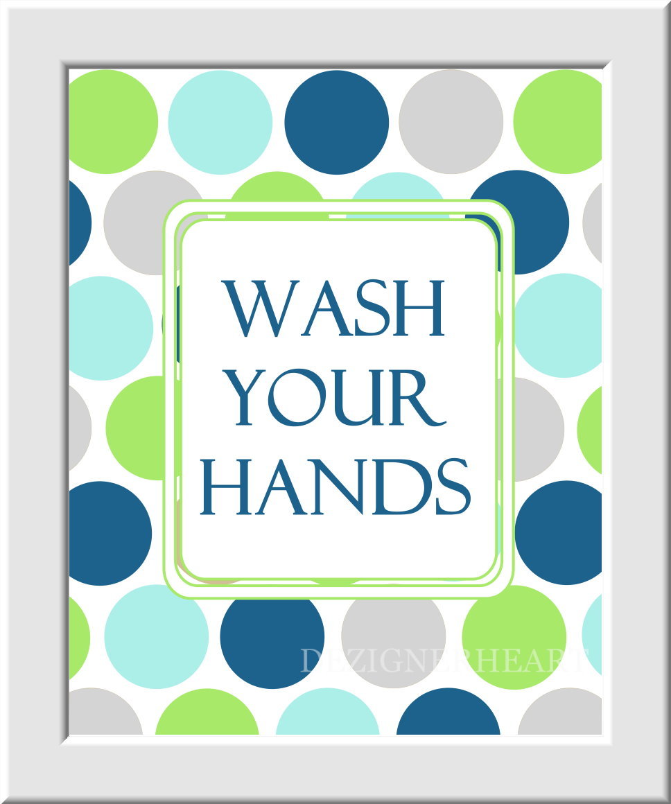 Baby Nursery Wall Art Kids Bathroom - Set of 3 - Wash Hands Brush Teeth - Green Frog Blue Gray Light Cyan - Boys - Girls