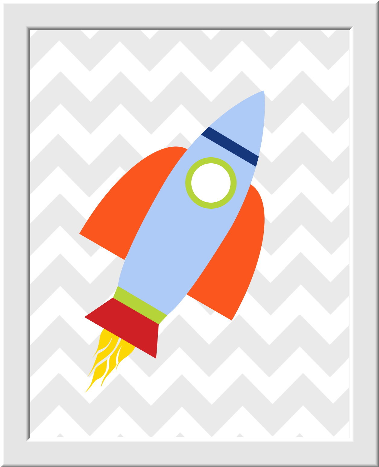 Baby Nursery Wall Art - Shoot For The Moon - Spaceships - Set of 3 - Green Blue Red - Transportation - Boys