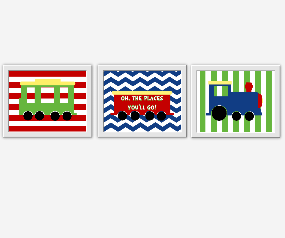 Train Boy Room Wall Art Baby Boy Nursery Decor Oh The Places Dr Seuss Wall Decor Primary Color Nursery Decor 00706