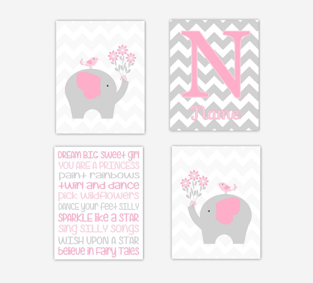 pink and gray elephant nursery