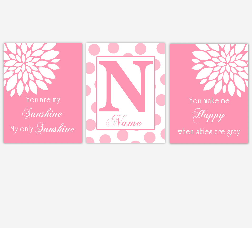 Pink Dahlia Flower Baby Girl Nursery Art Pink Mum Dahlia Flowers Floral Flourish Personalized Name Print Baby Nursery Decor 01629