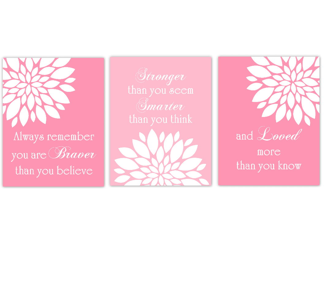 Coral Navy Blue Bathroom Pink Dahlia Mum Flower Floral Always Remember You Are Braver Inspirational Baby Girl Nursery Decor 01636
