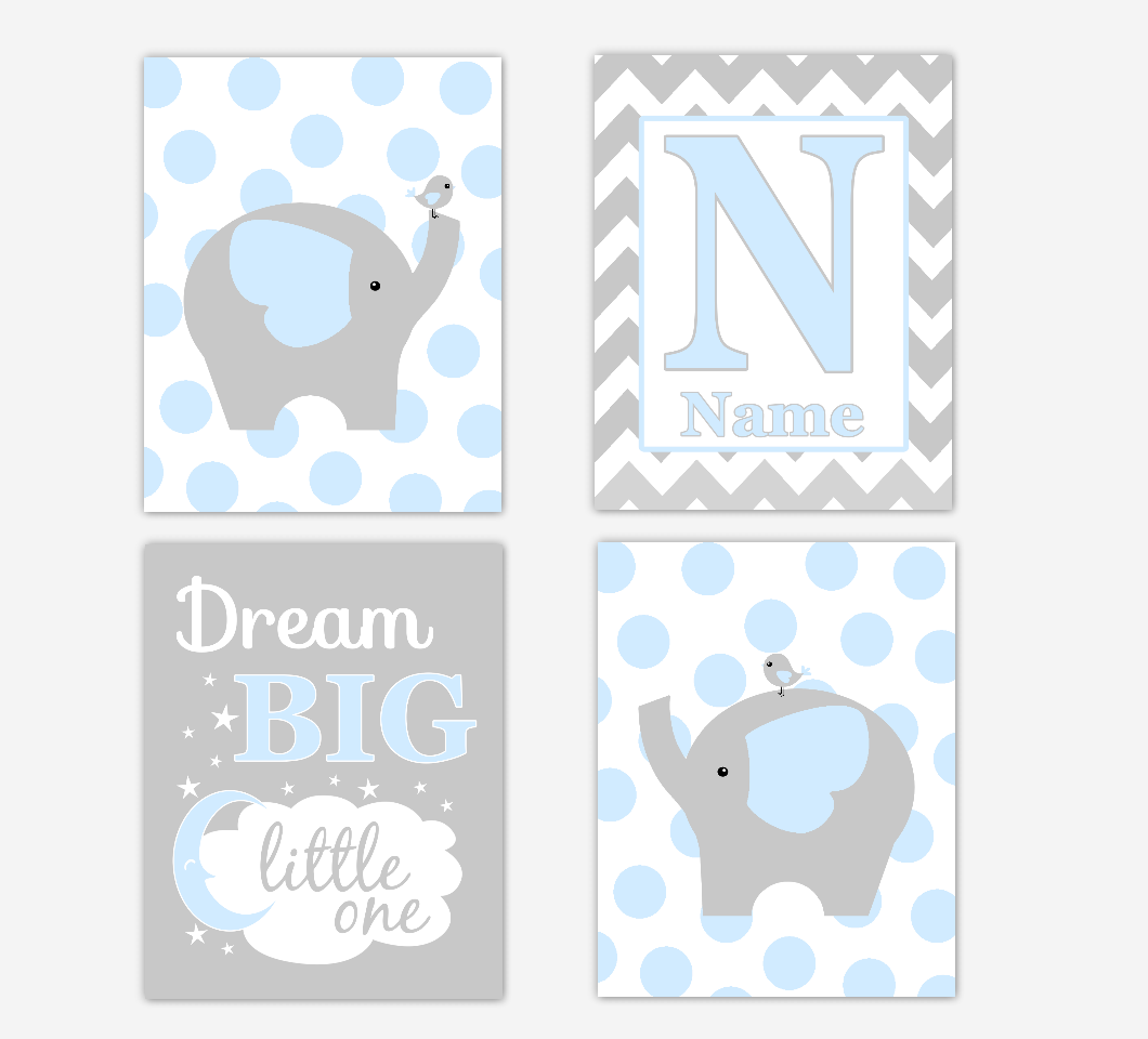 Blue Baby Boy Nursery Art Elephant Personalized Safari Jungle Zoo Animal Baby Nursery Decor 01650
