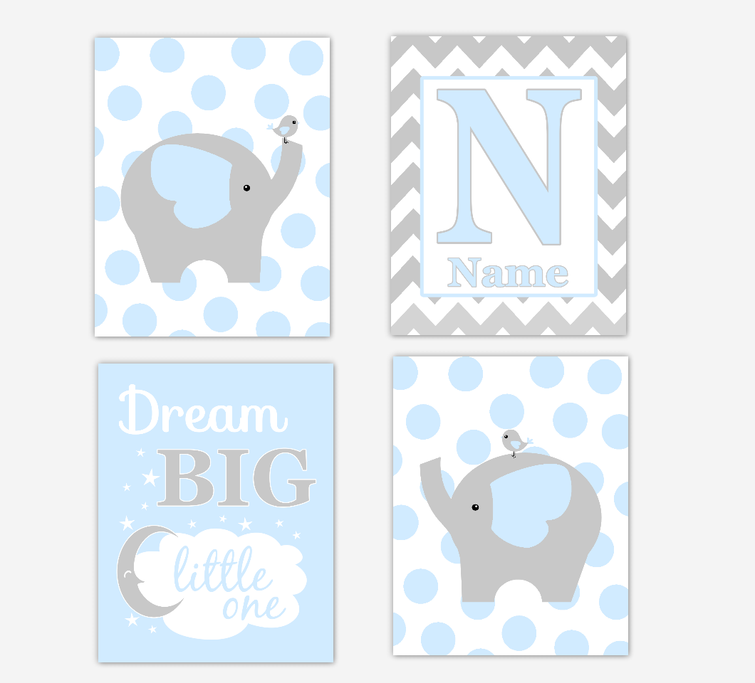 Blue Baby Boy Nursery Art Elephant Personalized Safari Jungle Zoo Animal Baby Nursery Decor 01651