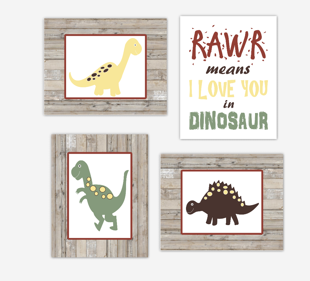 Dinosaur Baby Boy Nursery Decor Green Navy Blue Rustic Farmhouse Style Toddler Boy Bedroom Wall Art 01681