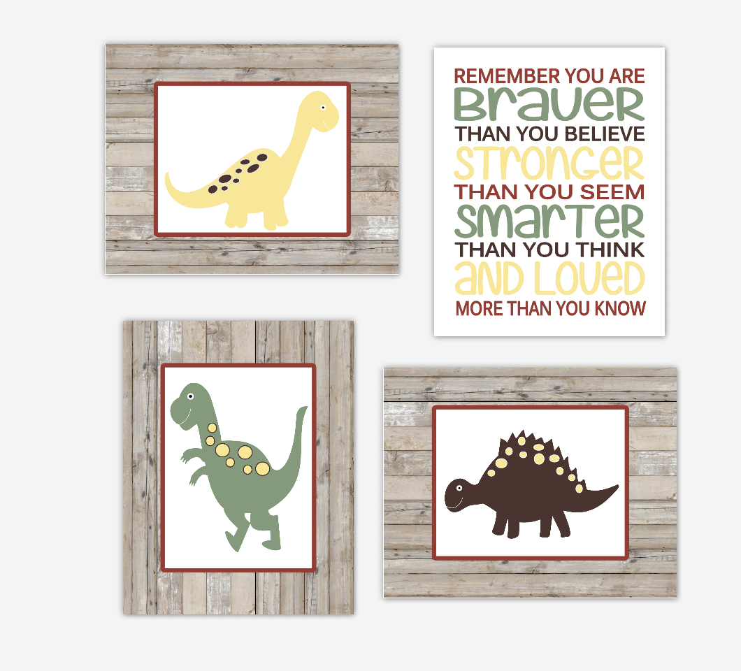 Dinosaur Baby Boy Nursery Decor Green Navy Blue Rustic Farmhouse Style Toddler Boy Bedroom Wall Art 01682