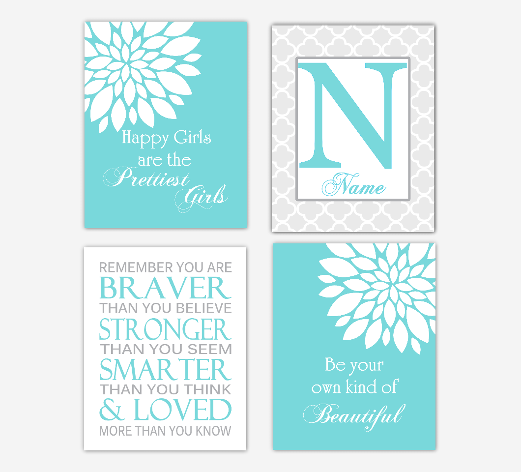 Teal Dahlia Mum Flowers Wall Art Prints Girl Bedroom Decor Inspirational Quotes Personalized Wall Decor Baby Nursery Decor 01717