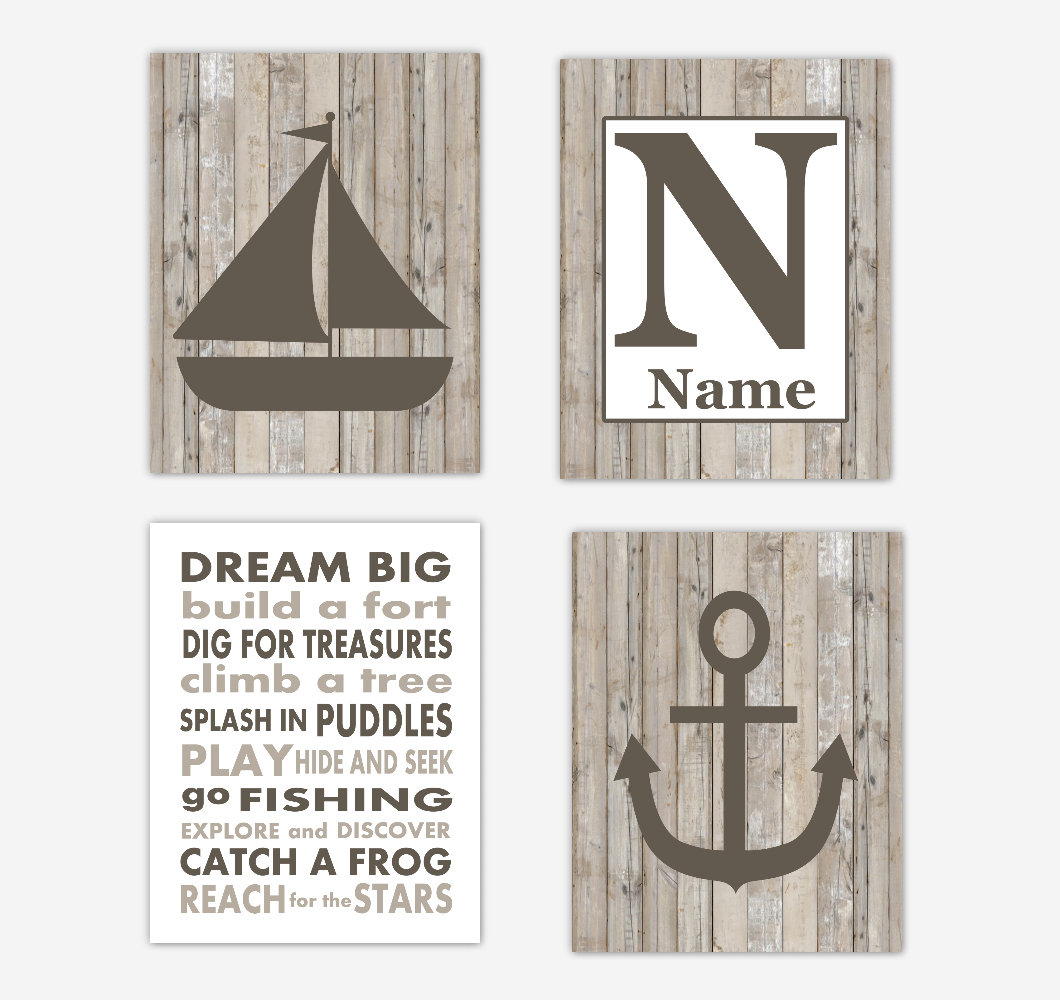 Nautical Baby Boy Nursery Wall Art Prints Rustic Farmhouse Style Personalized Baby Nursery Decor Boy Bedroom Decor Dream Big Sailboat Anchor 01748