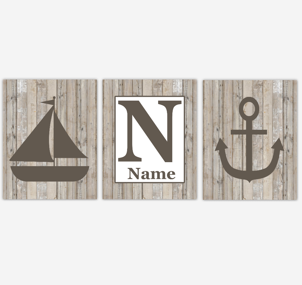 Nautical Wall Art Prints Farmhouse Style Rustic Baby Boy Nursery Art Bedroom Bathroom Personalized Decor 01779