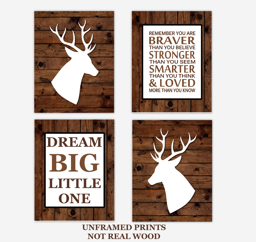 Deer Baby Boy Nursery Wall Art Prints Rustic Farmhouse Style Boy Bedroom Baby Nursery Decor Woodland Animals Always Remember You Are Braver 01794