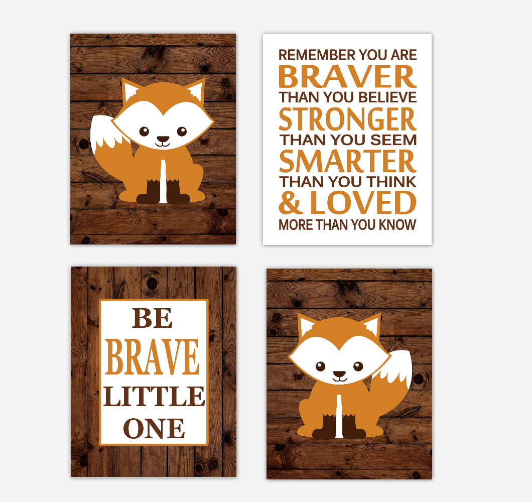 Fox Baby Boy Nursery Wall Art Prints Orange Brown Rustic Farmhouse Tribal Baby Nursery Decor 01797