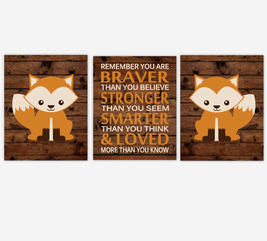 Fox Baby Boy Nursery Wall Art Woodland Animals Rustic Farmhouse Baby Nursery Decor Boy Bedroom Prints Always Remember You Are Braver 01828