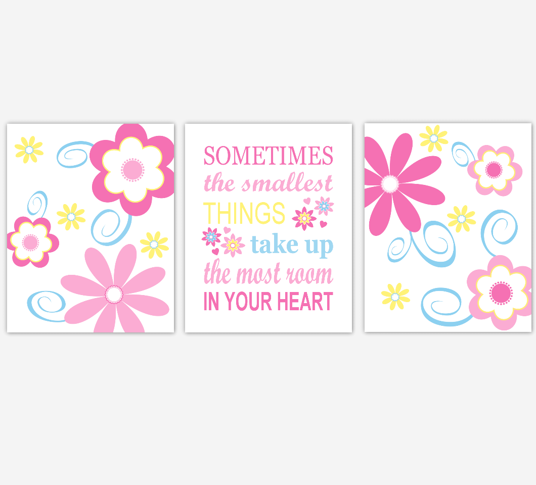 Flower Baby Girl Nursery Wall Art Pink Blue Yellow Prints Floral Girl Bedroom Baby Nursery Decor Sometimes The Smallest Things 01830