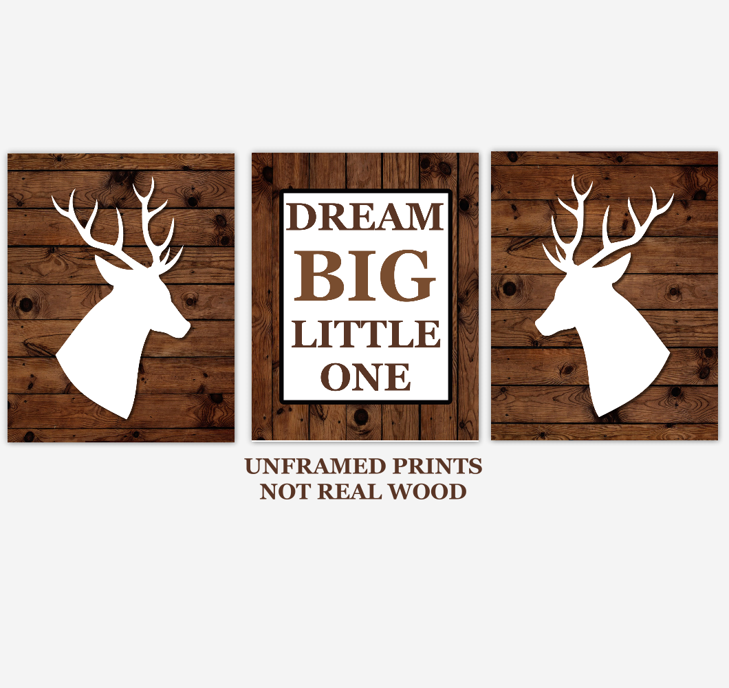 Deer Baby Boy Nursery Wall Art Woodland Animals Dream Big Little One Farmhouse Baby Nursery Decor 01844