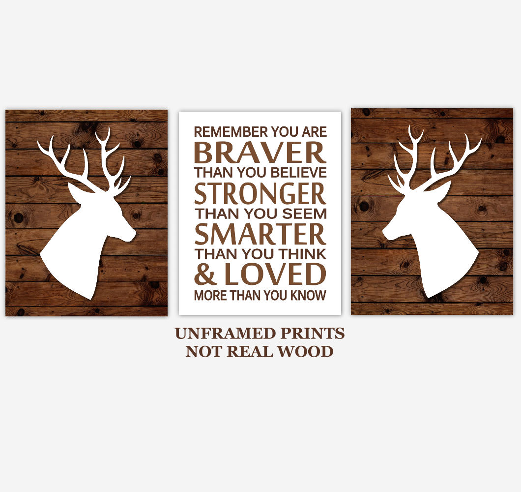 Deer Baby Boy Nursery Wall Art Woodland Animals Farmhouse Baby Nursery Decor Always Remember You Are Braver 01845