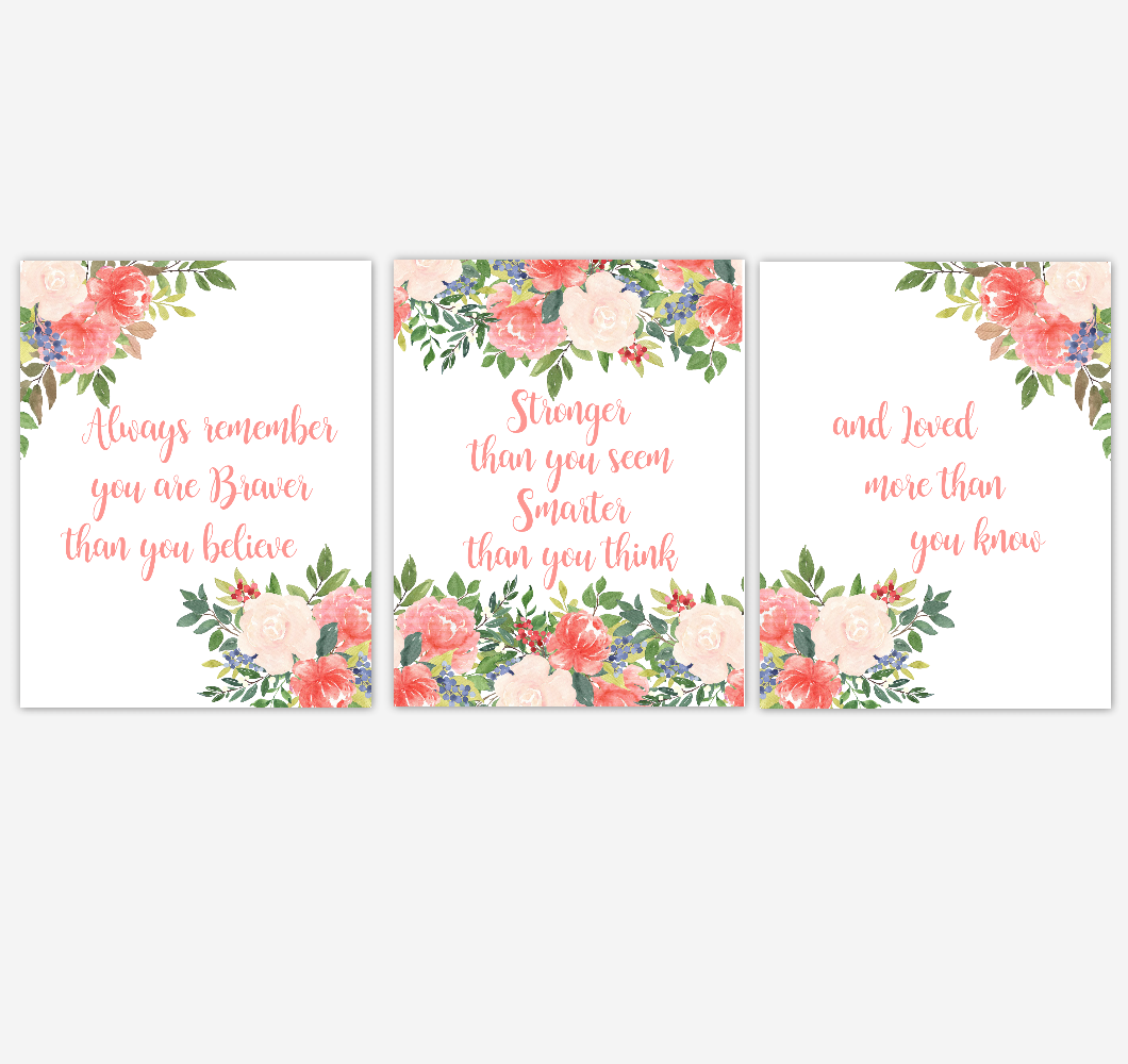 Watercolor Flower Wall Art Baby Girl Nursery Coral Floral Wall Art Prints Home Decor SET OF 3 UNFRAMED PRINTS 01894