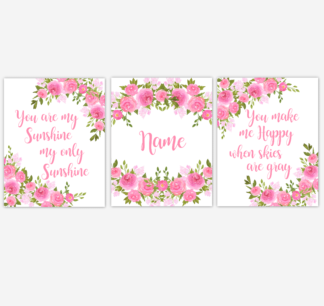 Watercolor Flower Wall Art Pink Floral Girl Bedroom Art Prints Baby Nursery Decor SET OF 3 UNFRAMED PRINTS 01902