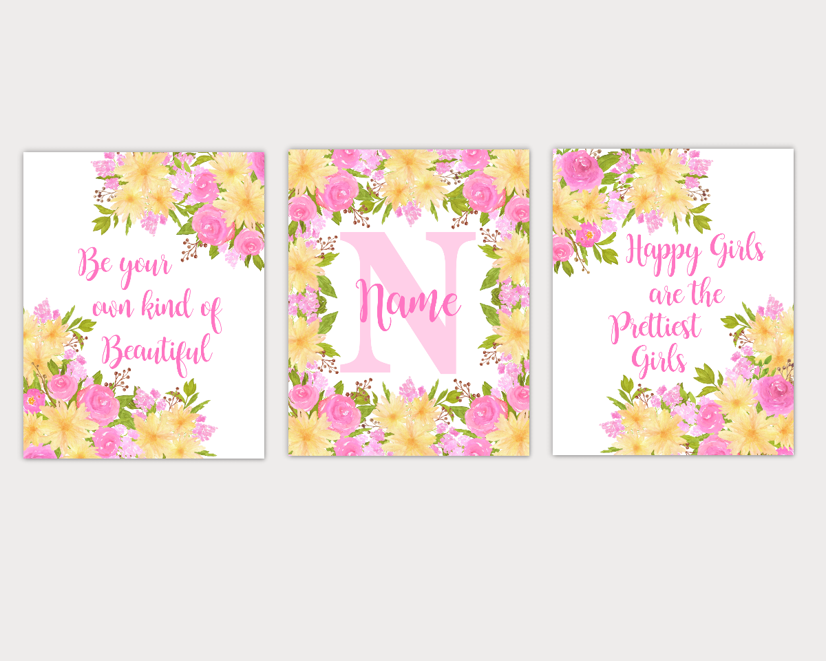 Peonies Watercolor Flower Wall Art Pink Yellow Floral Girl Bedroom Art Prints Baby Nursery Decor SET OF 3 UNFRAMED PRINT 01915