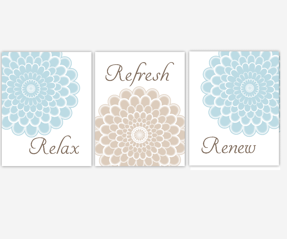 Bathroom Wall Art Blue Relax Refresh Renew Spa Bath Wall Decor Floral Bath Decor Flourish Flower Art For Bath Dahlias Mums Flower Burst Art 00704