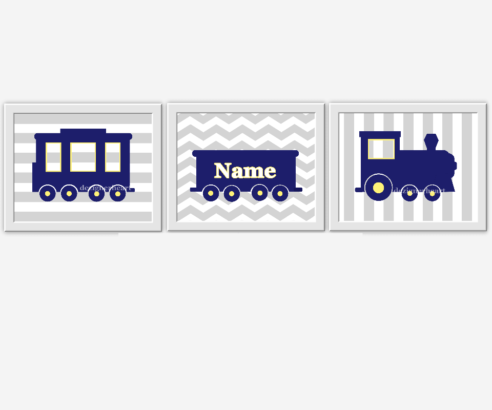 Baby Boy Nursery Wall Art Navy Blue Train Personalized Art Boy Room Wall Decor Train Nursery Decor Yellow Blue Boy Room Wall Art Boy Nursery 00625