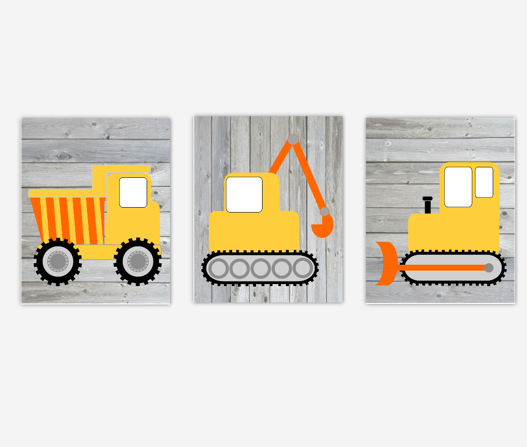Construction Truck Baby Boy Nursery Wall Art Toddler Rustic Farmhouse Style Baby Nursery Decor Playroom SET OF 3 UNFRAMED PRINTS 01171