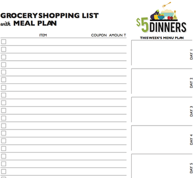 weekly menu and shopping list planner
