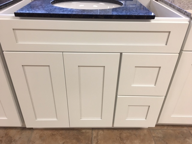 White Shaker 36" vanity with 2 drawers on right 750303