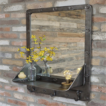 Engineer Mirror with Shelf and Hooks Engineer Mirror with Shelf and Hooks