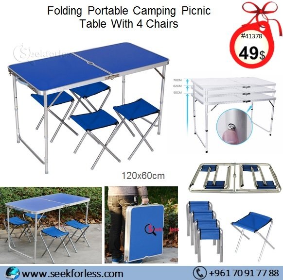 Folding Portable Camping Picnic Table With 4 Chairs