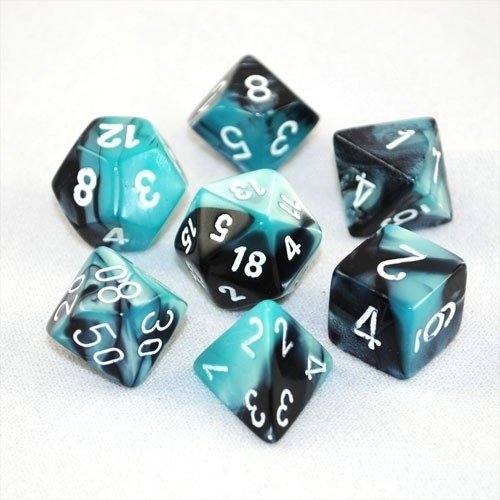 Gemini™ Black-Shell w/white Dice Set - 7-Die Set (7) - Chessex CHX26446