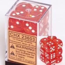 Orange/Weiss - Translucent 16mm D6 Dice Block™ (12) - Chessex CHX23603