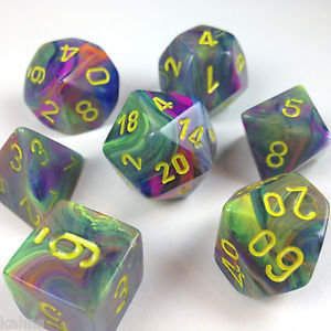 Festive Rio w/yellow - 7-Die Set (7) - Chessex CHX27449